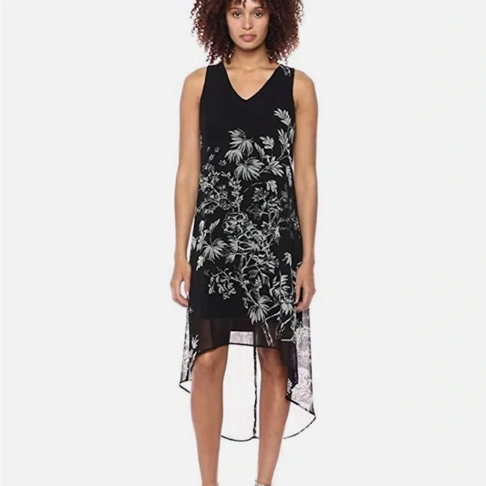 Karen Kane Hi Lo Chiffon Sleeveless V-Neck Black Dress - Picture 12 of 13